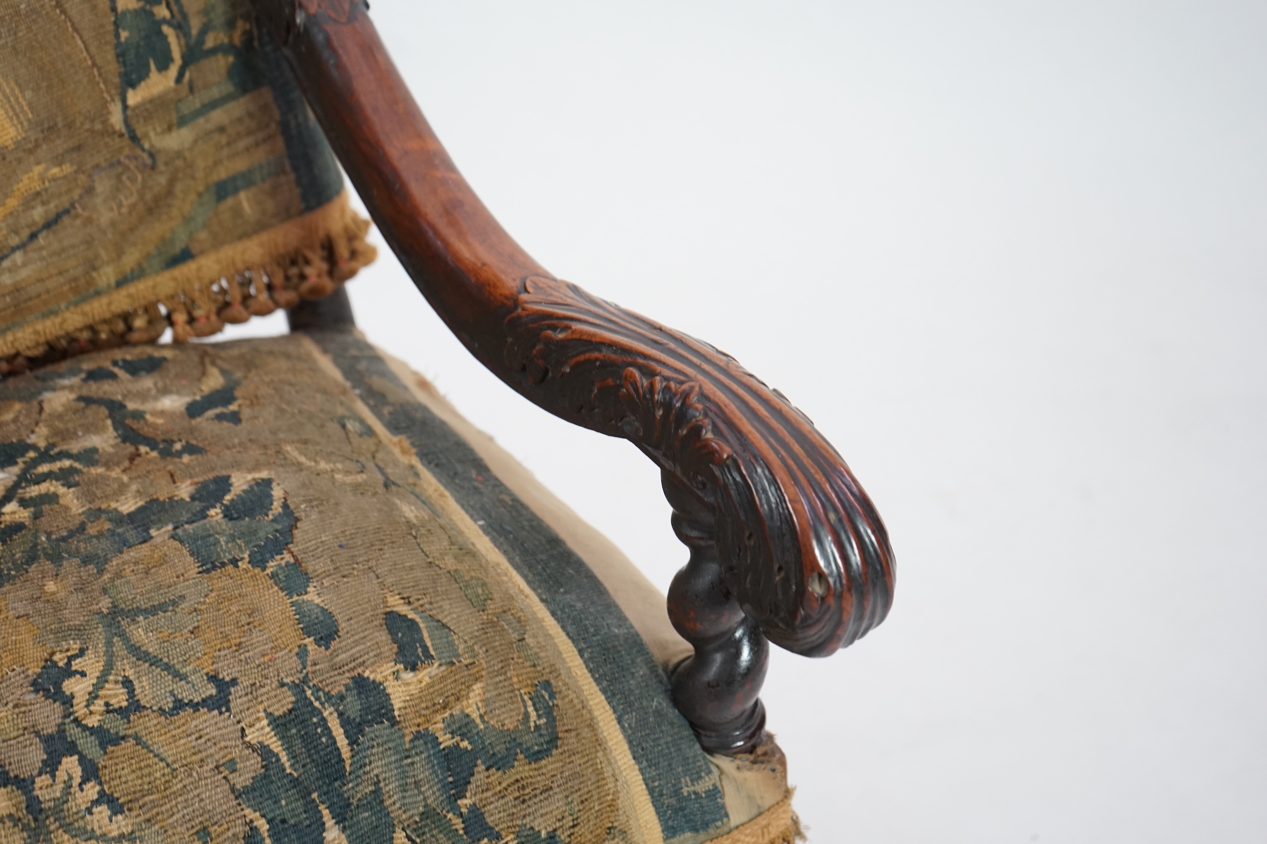 A 17th century French walnut fauteuil